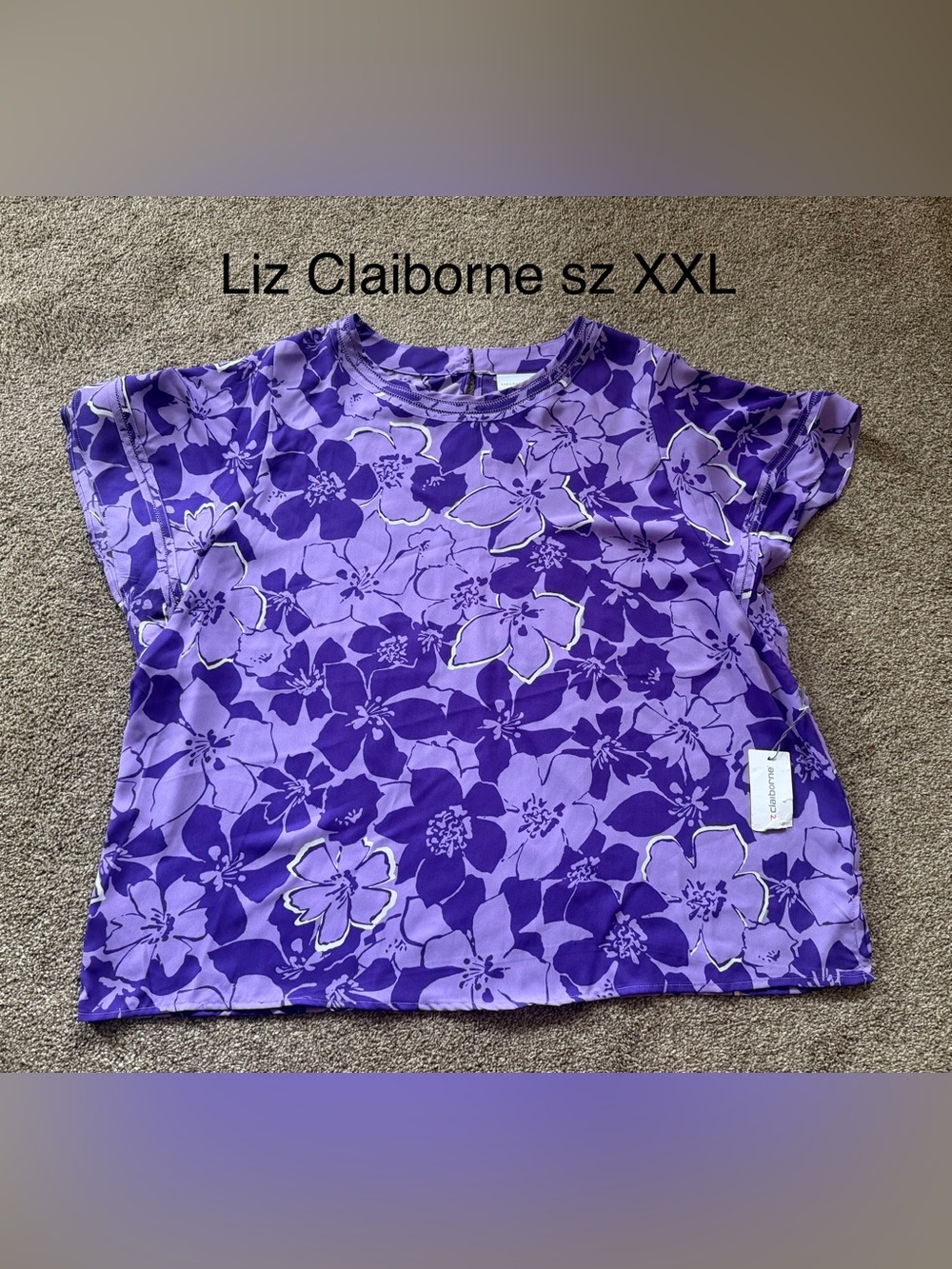 Liz Claiborne Purple Floral Short Sleeve womens Top Sz xxl